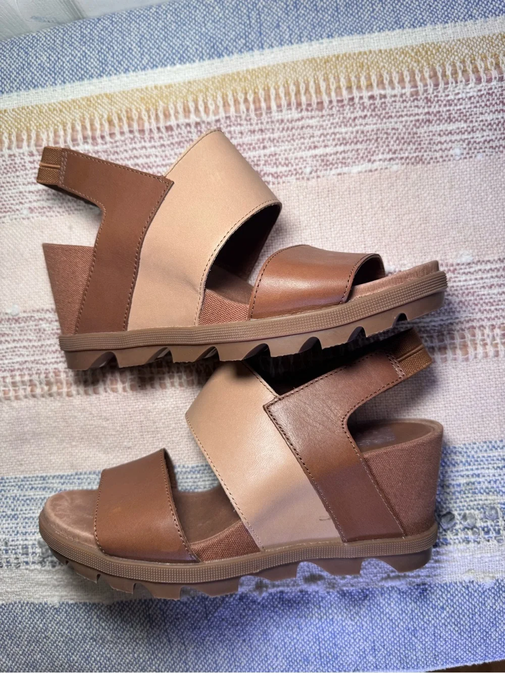 Sorel Women's Brown and Beige Slingback Wedge Sandals